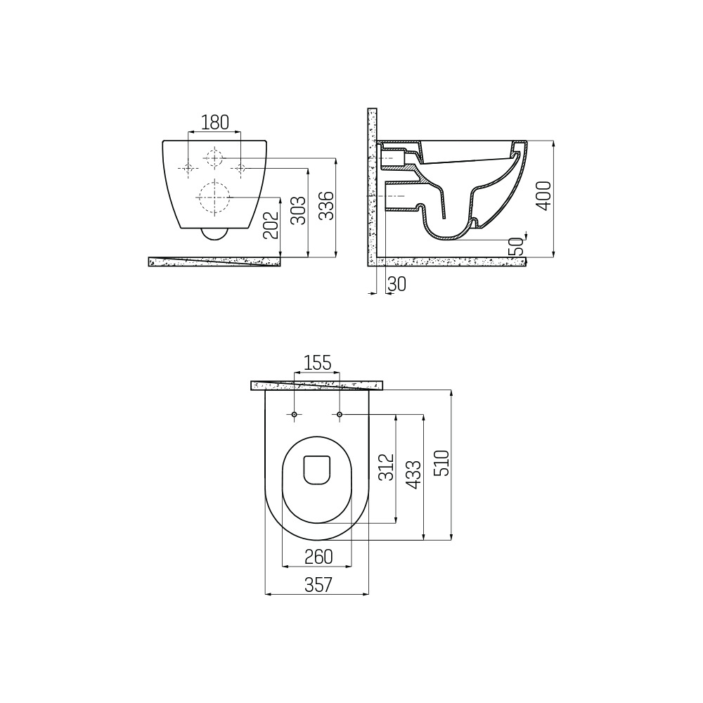 Creavit Design RimOff Hänge WC mit Taharet/Bidet/Dusch-WC Funktion Weiß-7